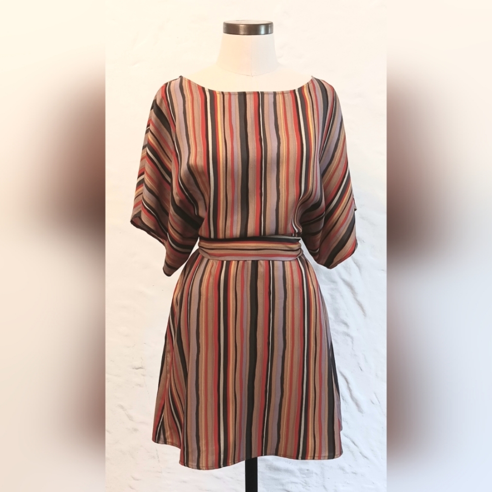 BCBG Max Azria Mod striped tie back dress with bell sleeves. XS.